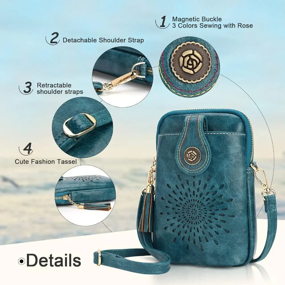 Women’s Vegan Leather Crossbody Bag Compact Organizer Phone Purse